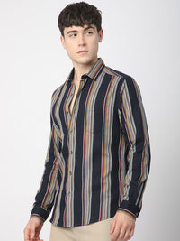 VASTRADO Men Classic Slim Fit Multi Stripes Opaque Striped Pure Cotton Casual Shirt