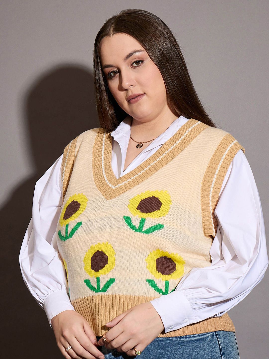 SASSAFRAS Curve Women Floral Printed Sweater Vest