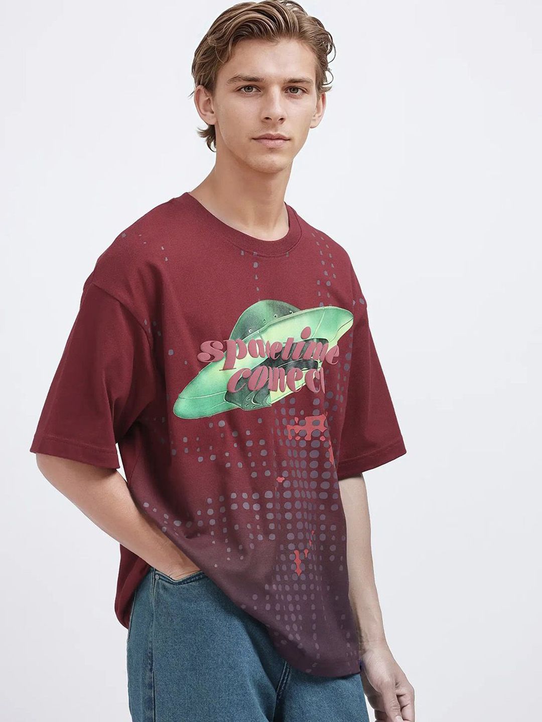 RARE RABBIT Men Printed Raw Edge T-shirt