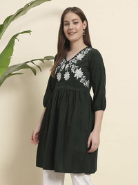 KALINI Women's Rayon Embroidery A-Line  3/4 Sleeve Women's Tunic Tops/Short Kurti