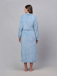 KLOTTHE Blue Shirt Collar Woollen Bath Robe With Belt