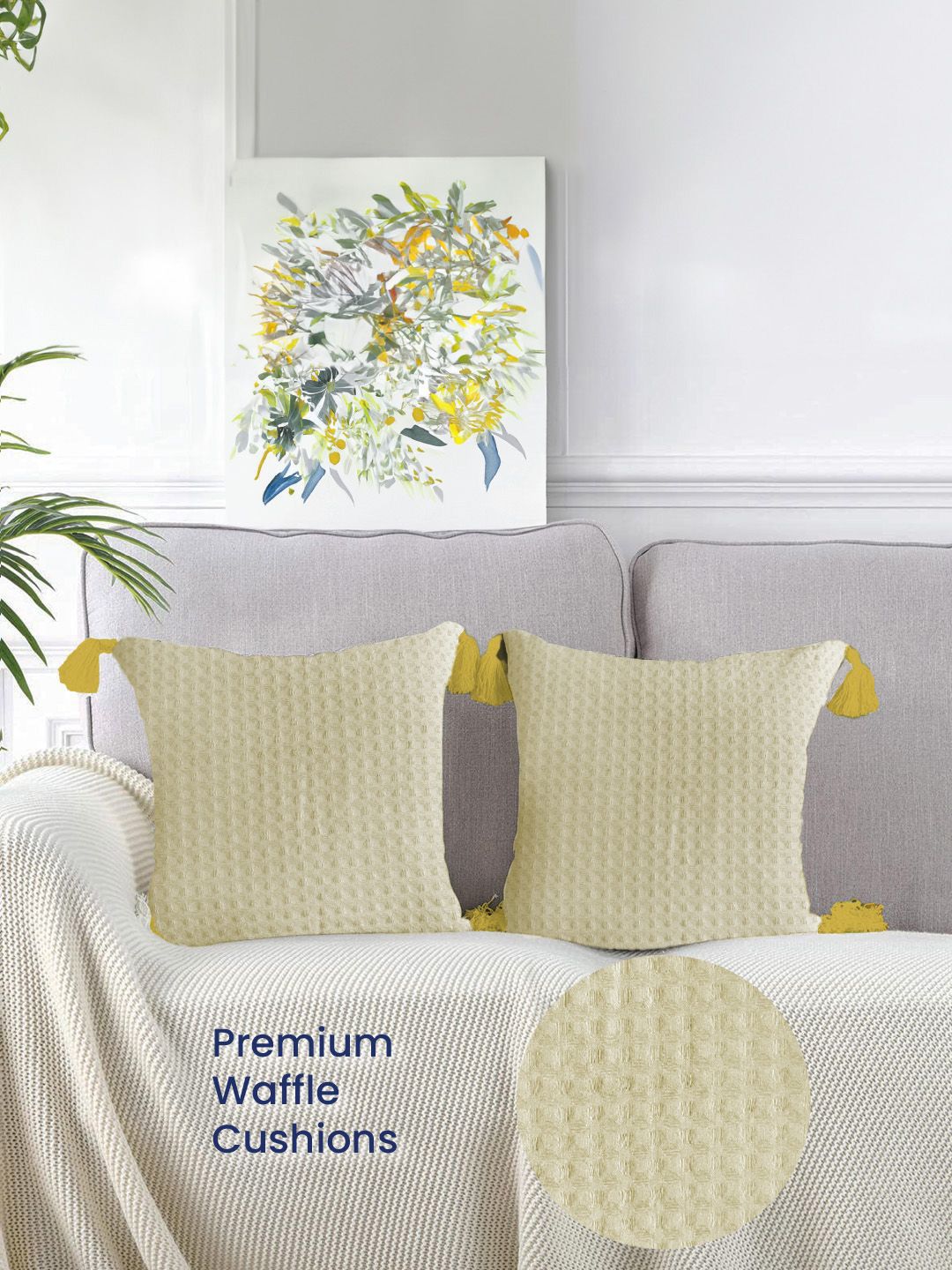 URBAN SPACE Beige 2 Pieces Checked Square Cushion Covers