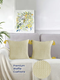 URBAN SPACE Beige 2 Pieces Checked Square Cushion Covers