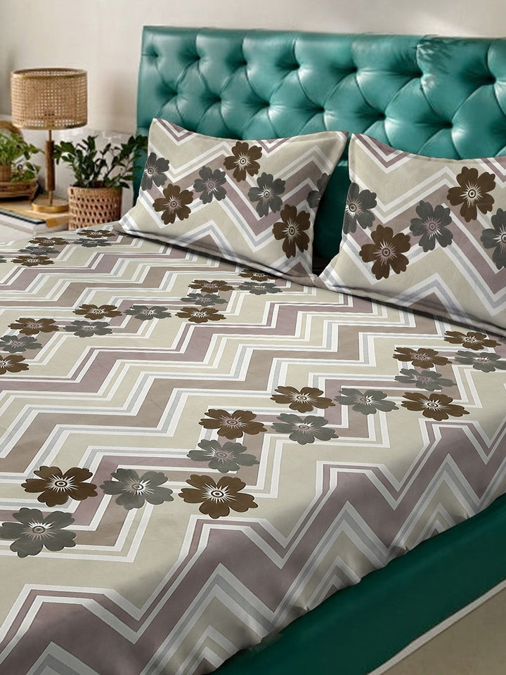 Myntra Elegant Homes White & Brown Floral 300 TC King Cadar dengan 2 Sarung Bantal