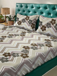 Myntra Elegant Homes White & Brown Floral 300 TC King Cadar dengan 2 Sarung Bantal