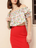 DressBerry Sassy Sweetheart Floral Print Smocked Bardot Top