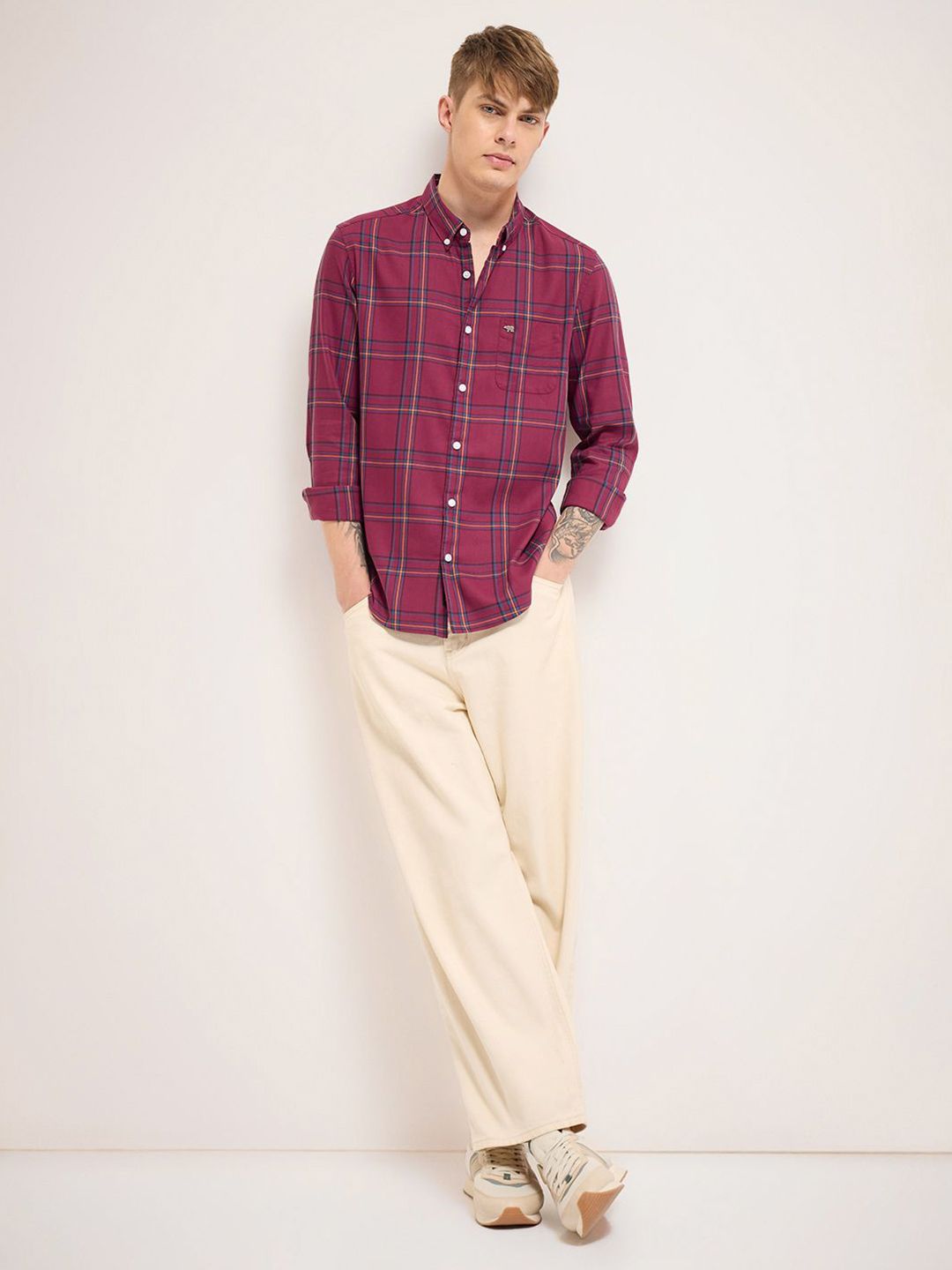 THE BEAR HOUSE Men Cotton Checked Slim Fit Casual Shirt