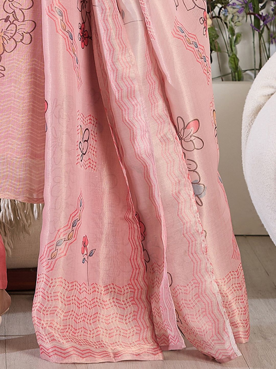 Indo Era Floral Printed Round Neck Straight Kurta With Trousers & Dupatta