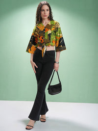 Vishudh Print Flared Sleeve Cotton Crop Top