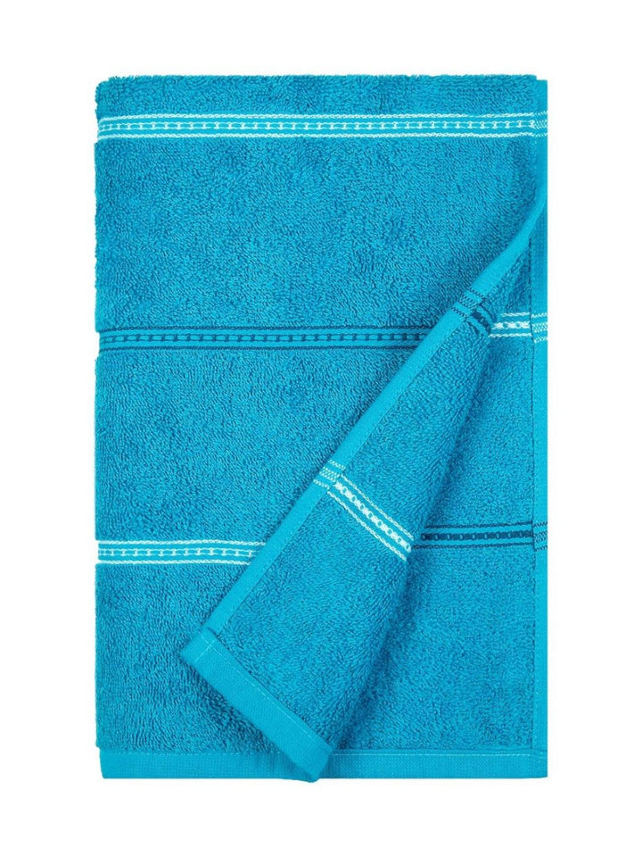 MYTRIDENT Teal & White Striped Cotton 450 GSM Bath Towel