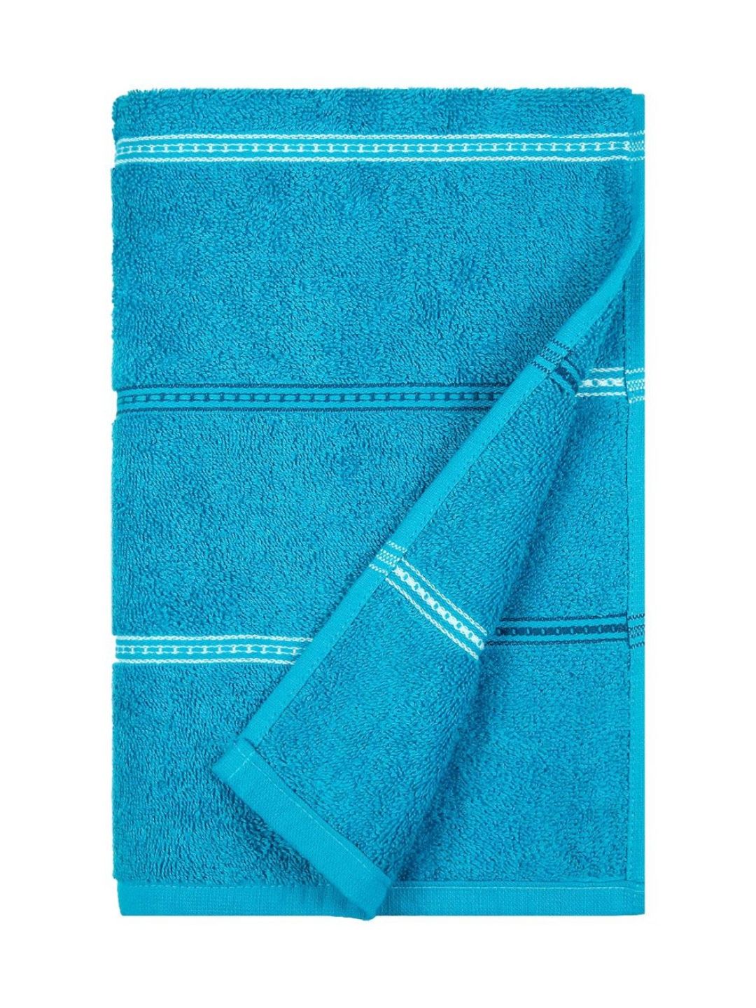 MYTRIDENT Teal & White Striped Cotton 450 GSM Bath Towel