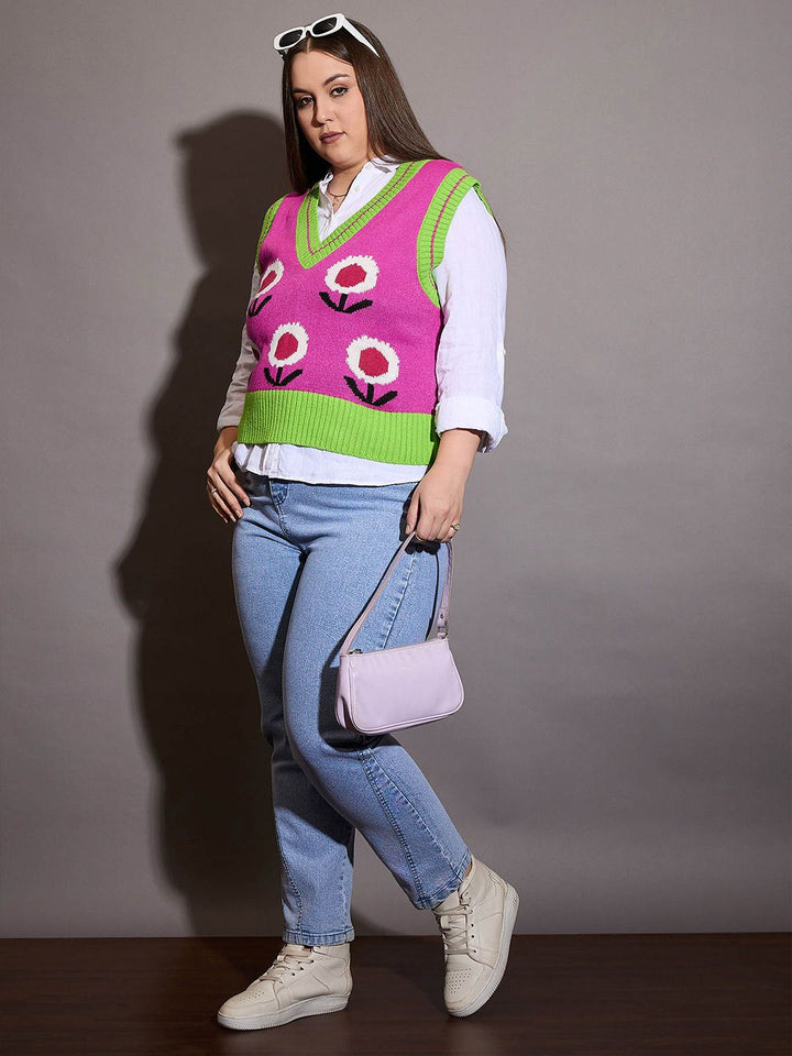 SASSAFRAS Curve Women Floral Printed Sweater Vest