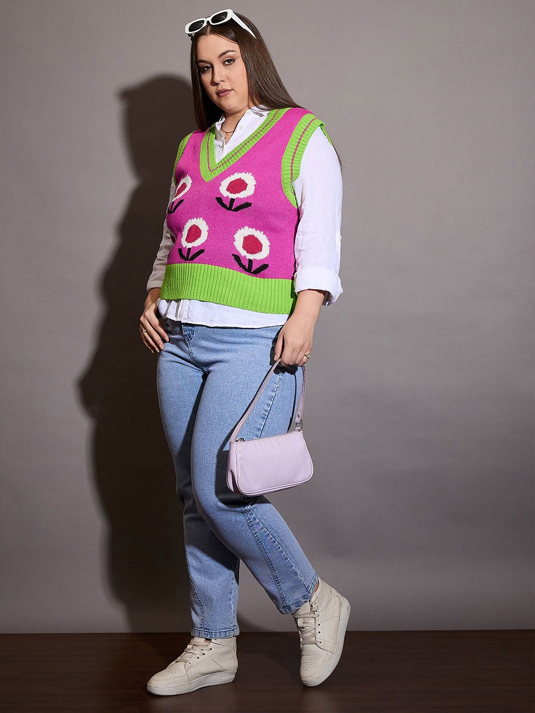 SASSAFRAS Curve Women Floral Printed Sweater Vest