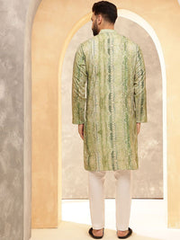 SOJANYA Motif Etnik Printed Band Collar Cotton Silk Straight Kurta