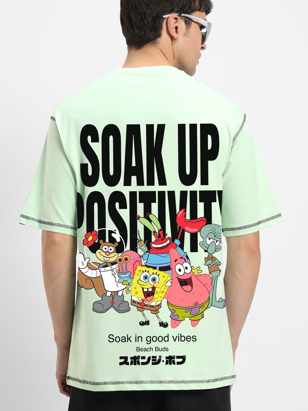 Bewakoof Men Graphic Printed Round Neck Pure Cotton Oversized Spongebob T-shirt