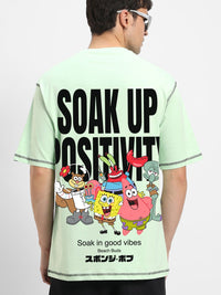 Bewakoof Men Graphic Printed Round Neck Pure Cotton Oversized Spongebob T-shirt