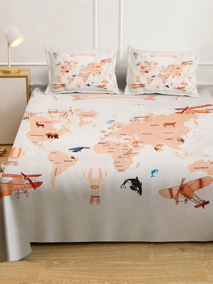 KLOTTHE Grafik Putih & Coklat 300 TC Cadar Katil King dengan 2 Sarung Bantal
