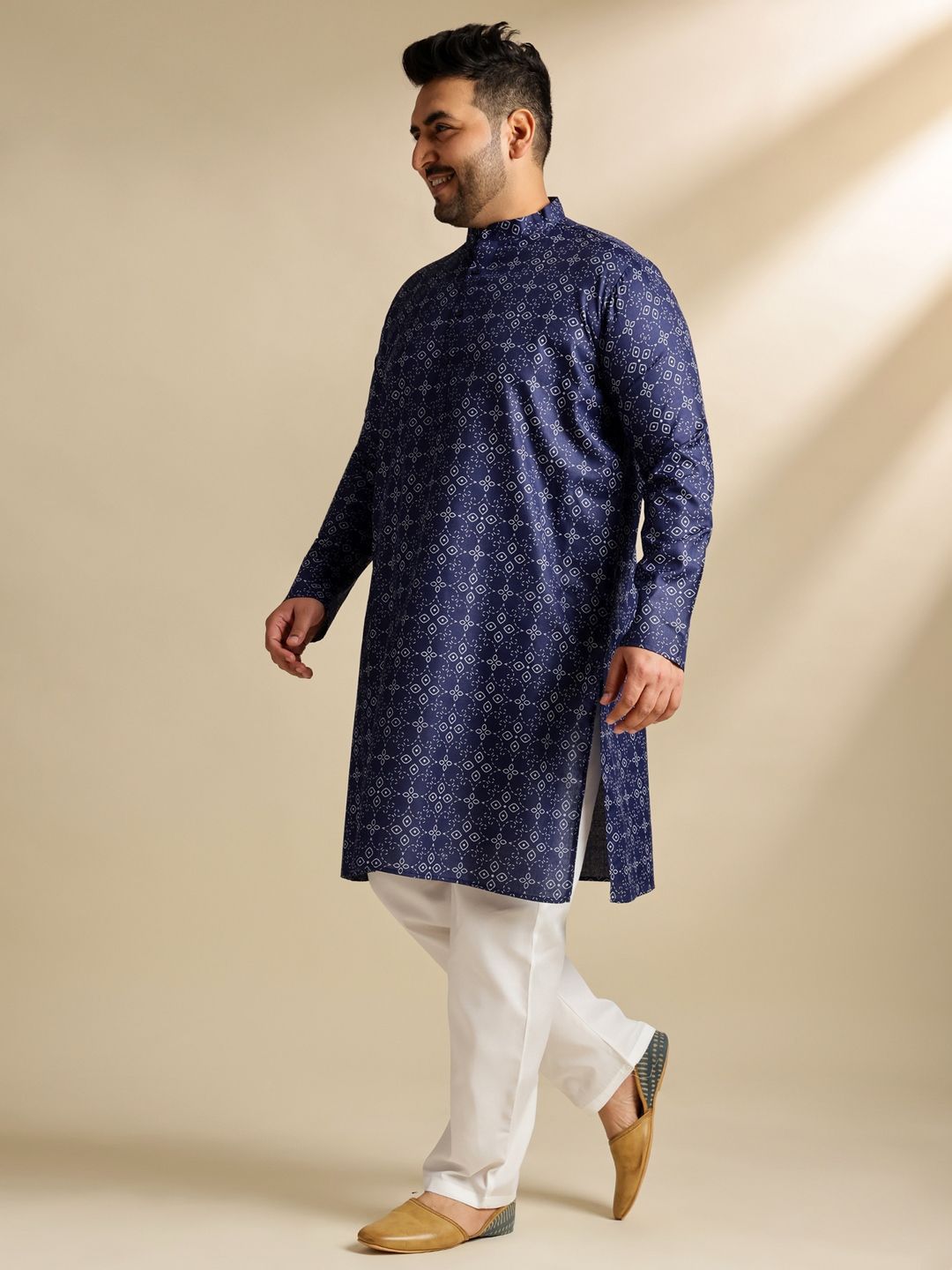 SOJANYA PLUS Ethnic Motifs Printed Mandarin Collar Straight Cotton Linen Kurta