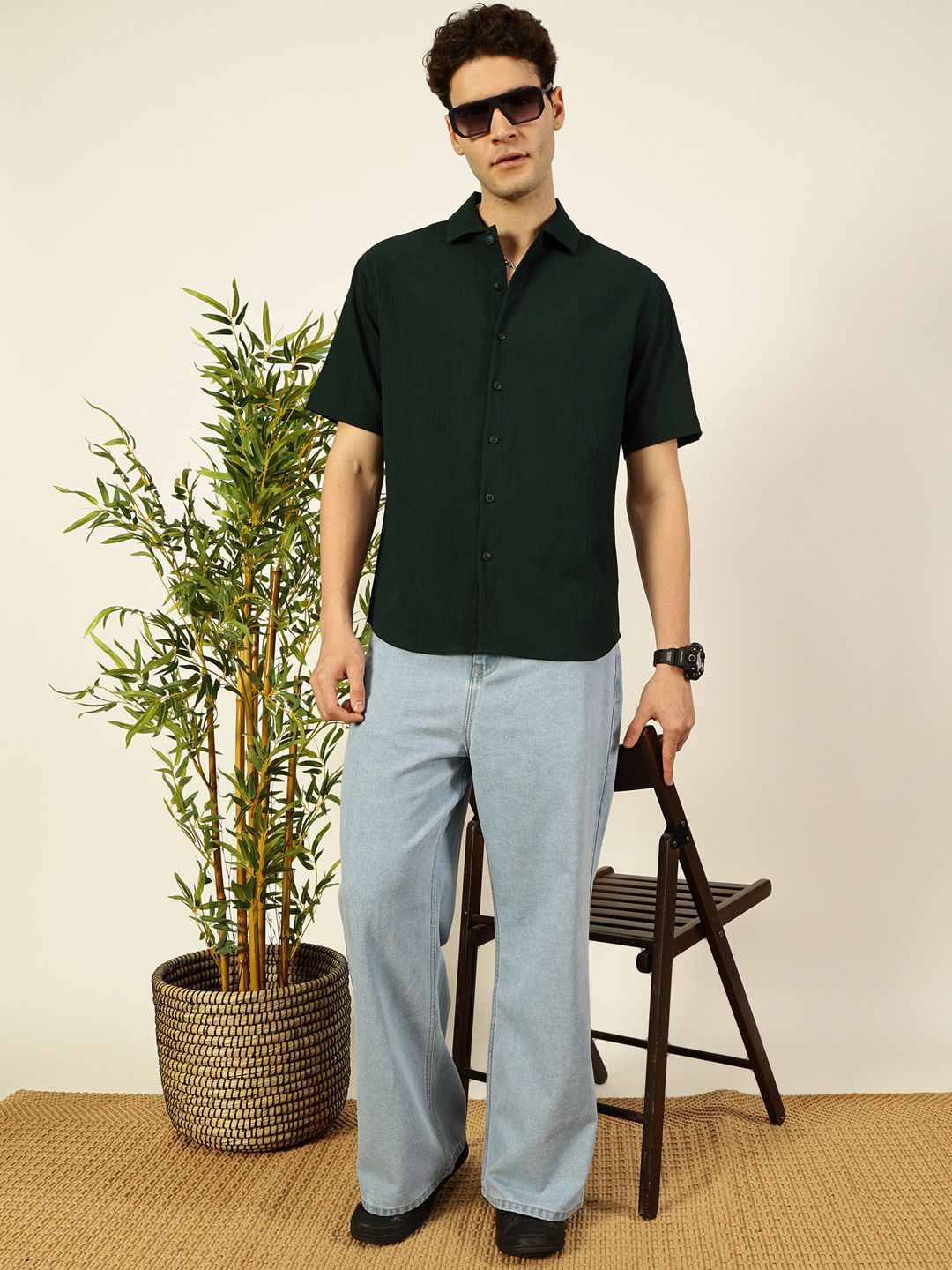 Thomas Scott Men Premium Spread Collar Textured Cotton Casual Shirt