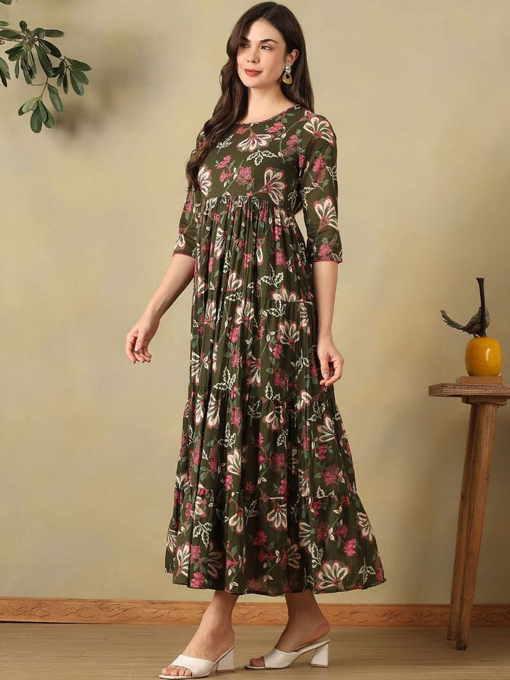 Mamicha Floral Print A-Line Maxi Dress