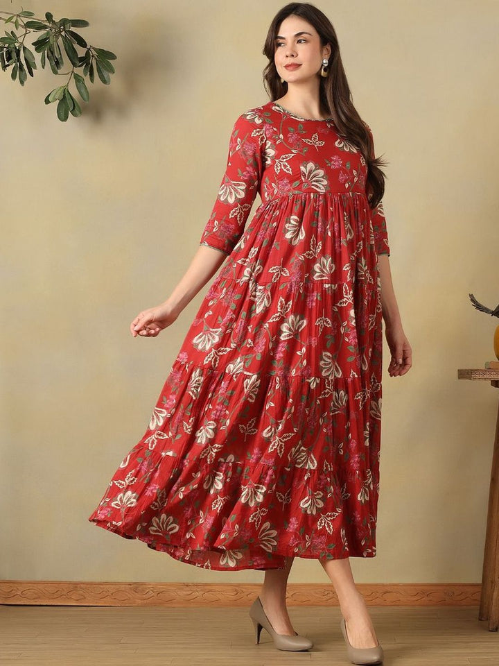 Mamicha Floral Print A-Line Midi Dress