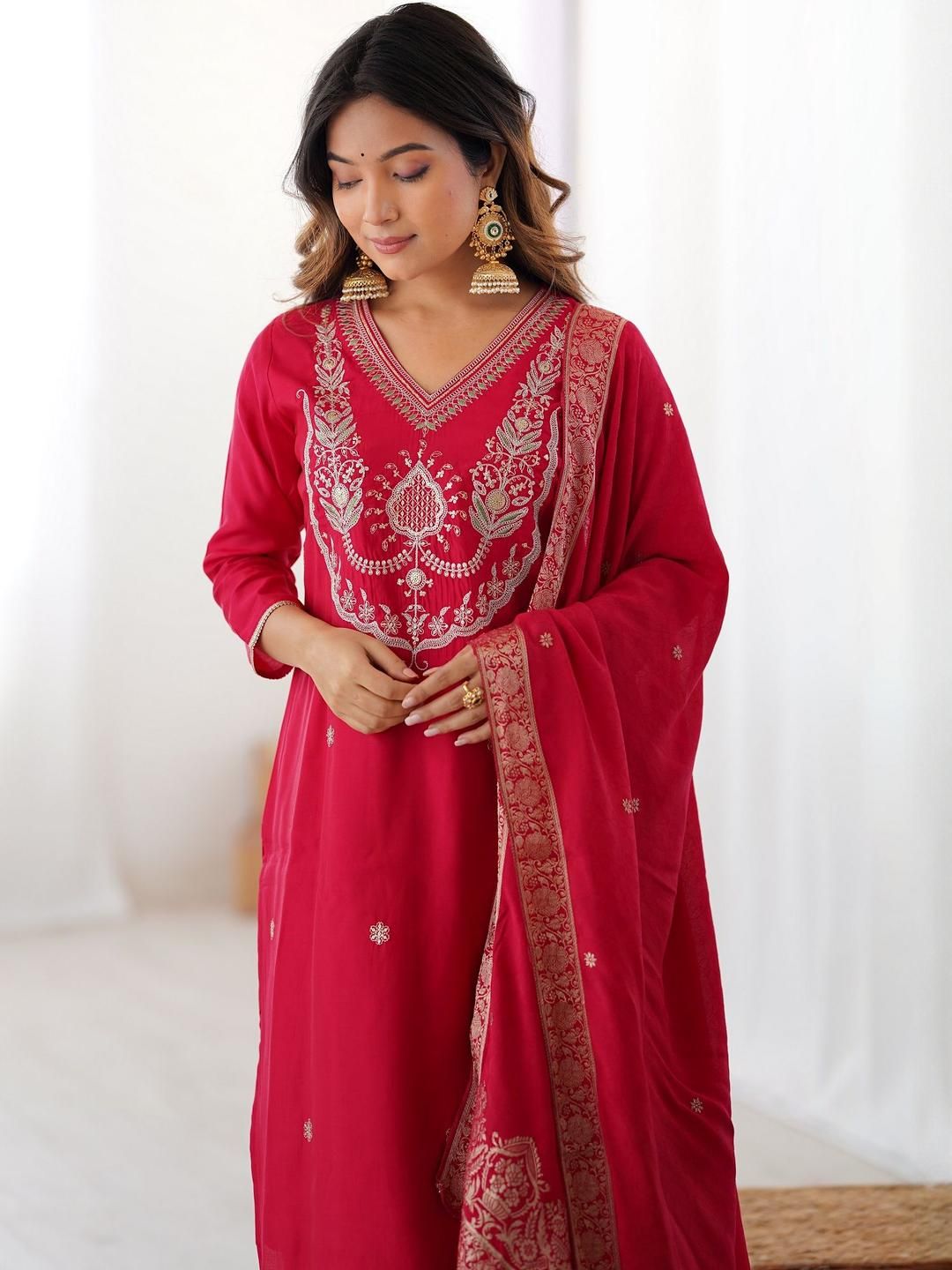 KALINI Women Embroidered A-Line Kurta Set