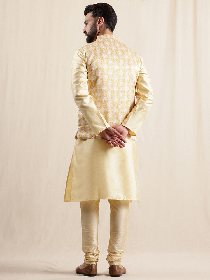 Anouk Mandarin Collar Straight Kurta With Pyjamas & Nehru Jacket