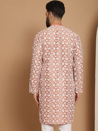 Anouk Peach-Coloured Floral Embroidered Thread Work Detailed Silk Cotton Straight Kurta