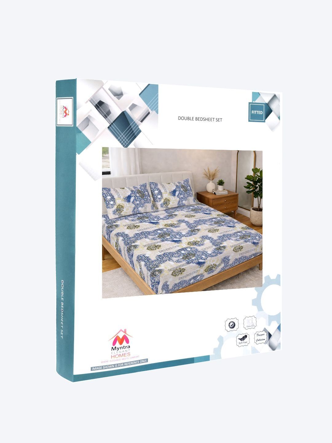 Myntra Elegant Homes Motif Etnik Biru 300 TC Cadar dengan 2 Sarung Bantal