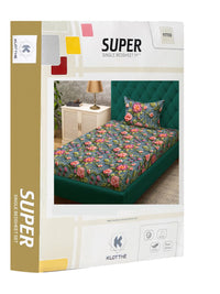 KLOTTHE Turquoise Blue Floral Printed Dilengkapi 300 TC Single Cadar 7D Dengan 2 Sarung Bantal