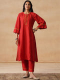 House of Chikankari Floral Sulam Chanderi Cotton Kurta dengan Set Seluar