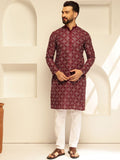 SOJANYA Floral Embroidered Mandarin Collar Thread Work Cotton Silk Straight Kurta