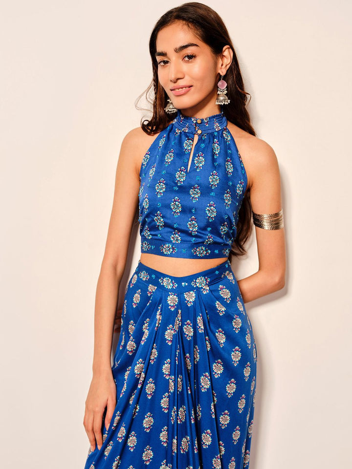 Global Desi Printed Round Neck Top & Skirt