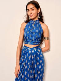 Global Desi Printed Round Neck Top & Skirt