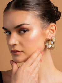 VOGUE PANASH Gold-Plated Pearls Beaded Floral Shaped Studs