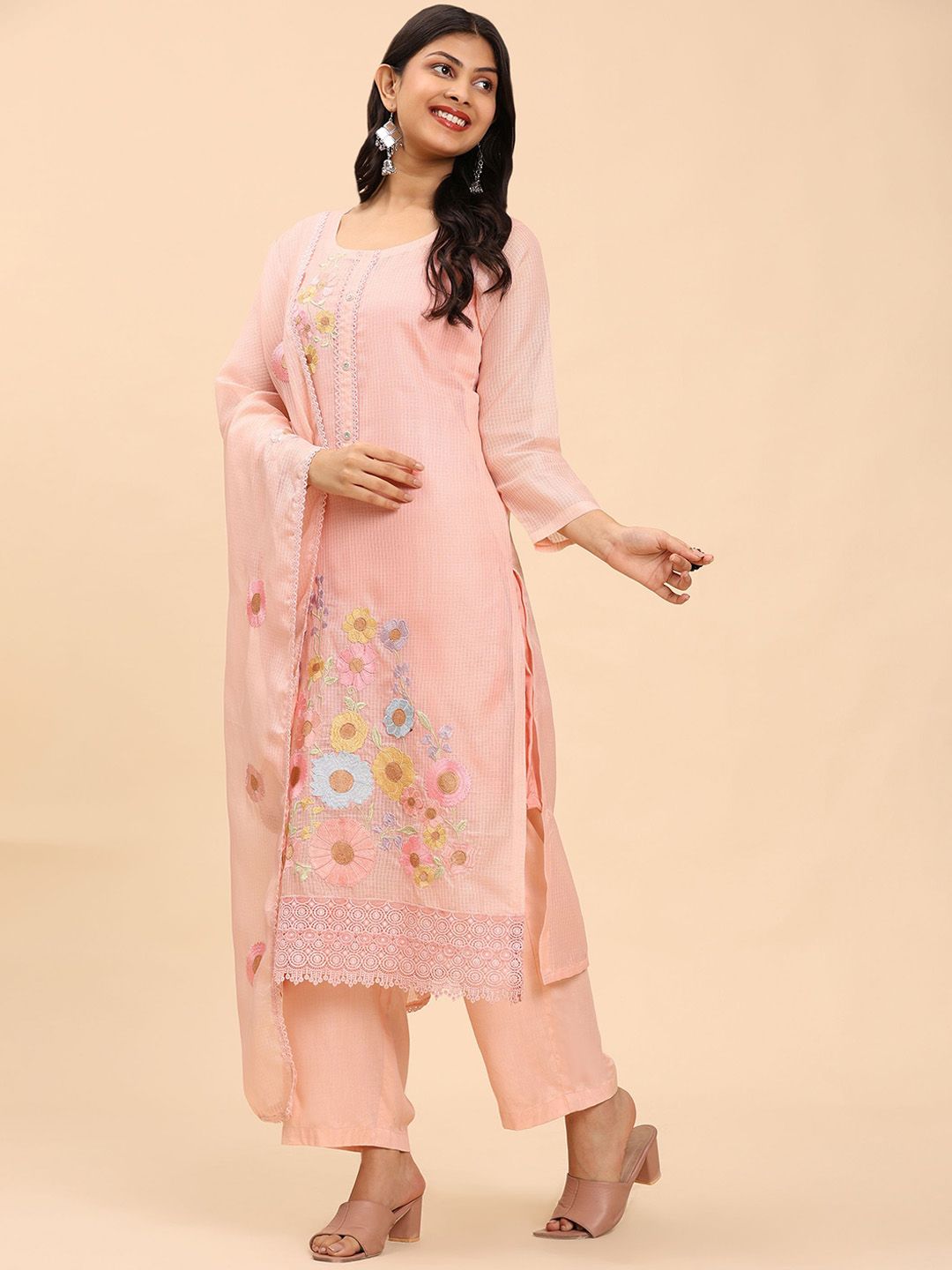 Mamicha Women Floral Regular Pure Cotton Kurta with Palazzos & With Dupatta