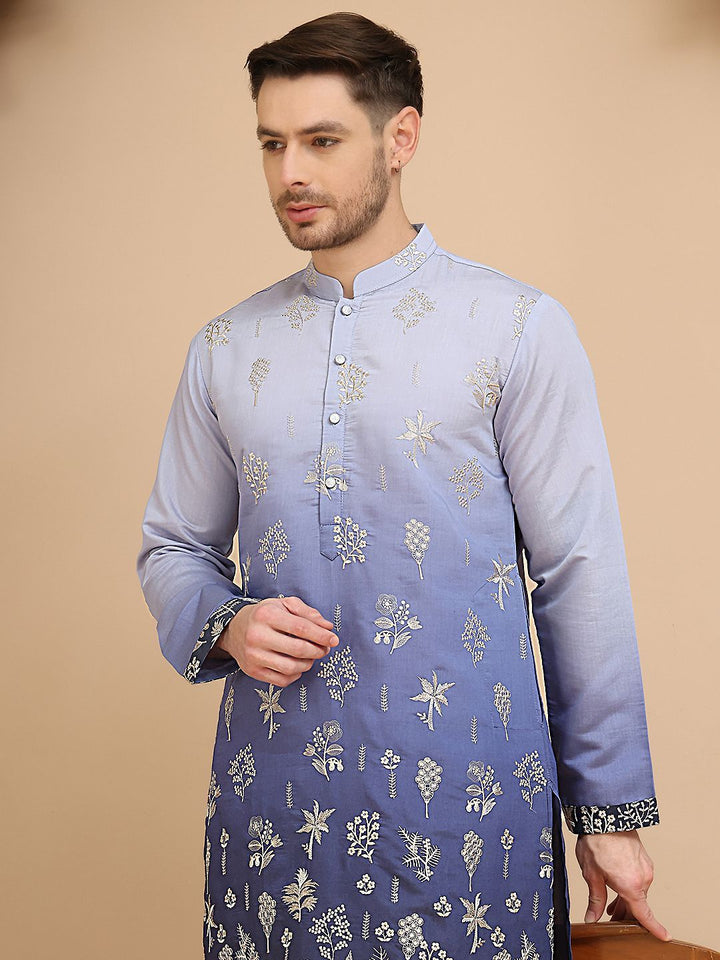 Jompers Men Floral Embroidered Thread Work Floral Kurta