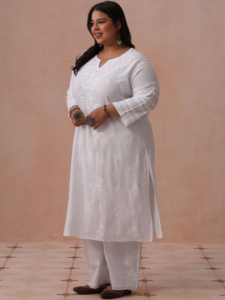 Rumah Motif Etnik Chikankari Viscose Rayon Kurta Panjang Betis Lurus