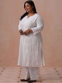Rumah Motif Etnik Chikankari Viscose Rayon Kurta Panjang Betis Lurus