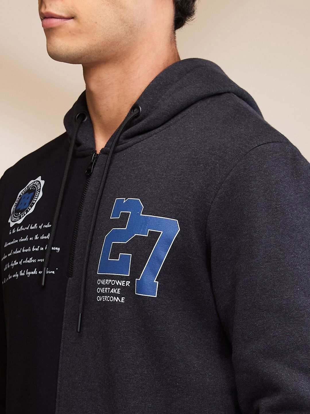 Being Human Men Black Long Sleeves Hooded Neck Patchwork Sweatshirts