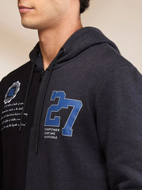 Being Human Men Black Long Sleeves Hooded Neck Patchwork Sweatshirts