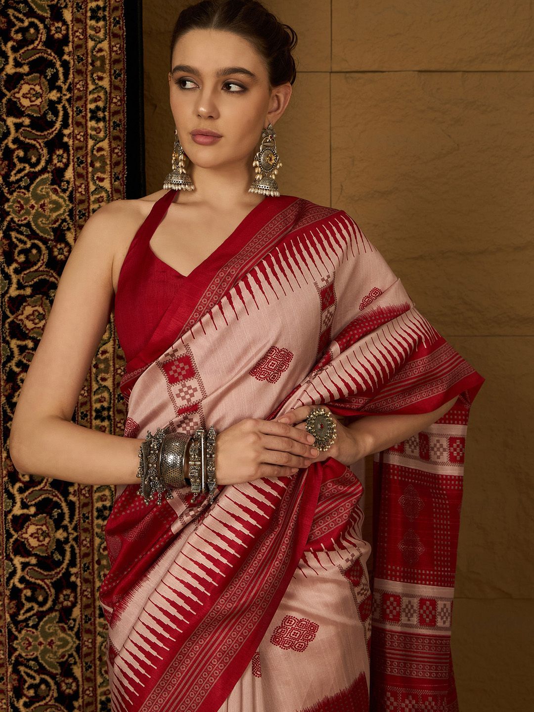 Saree mall Ethnic Motifs Silk Blend Designer Ikat Sarees