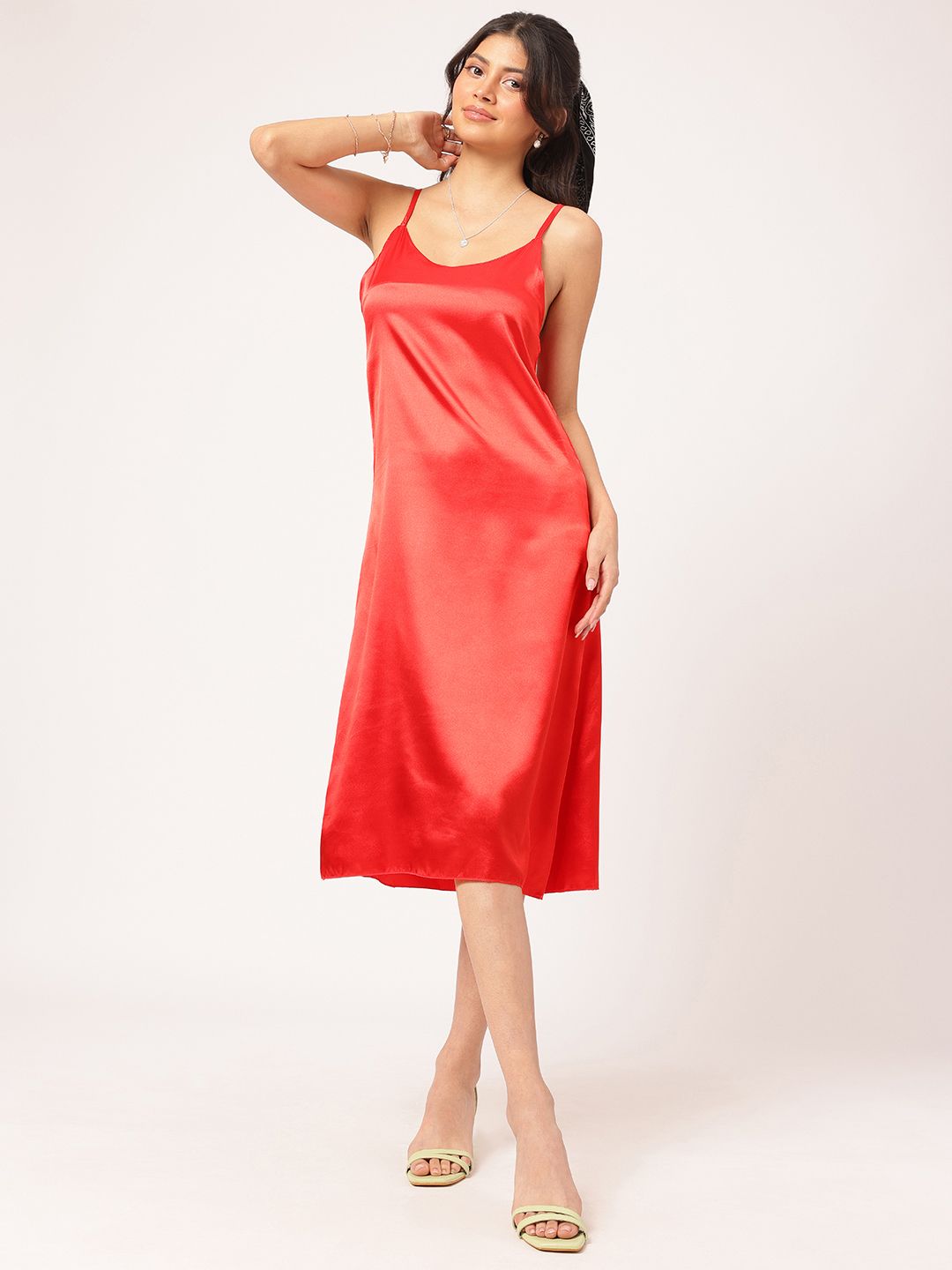 DressBerry Scarlet Siren Satin Finish Slip Midi Dress