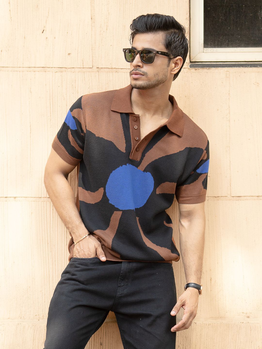 Powerlook Men Graphic Printed Polo Collar Cotton T-shirt
