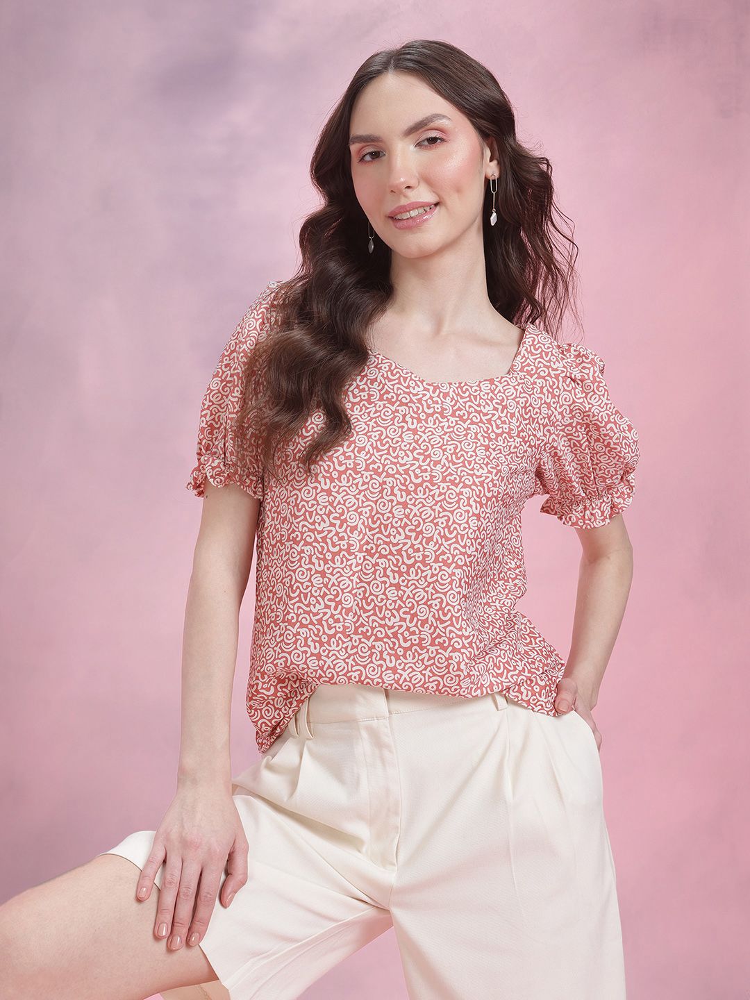 DressBerry Animal Printed Puff Sleeves Regular Top