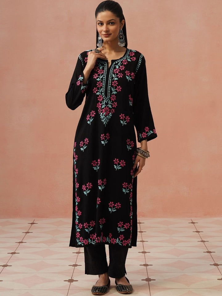 House of Chikankari Women Floral Embroidered Thread Work Kurta