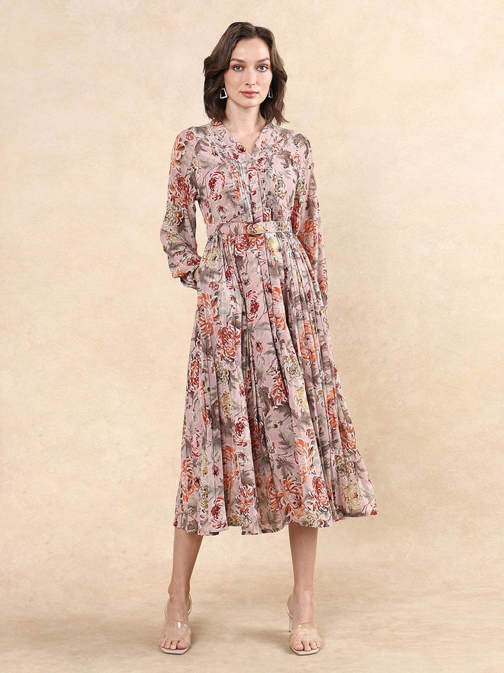 RAREISM Women Floral Print A-Line Midi Dress