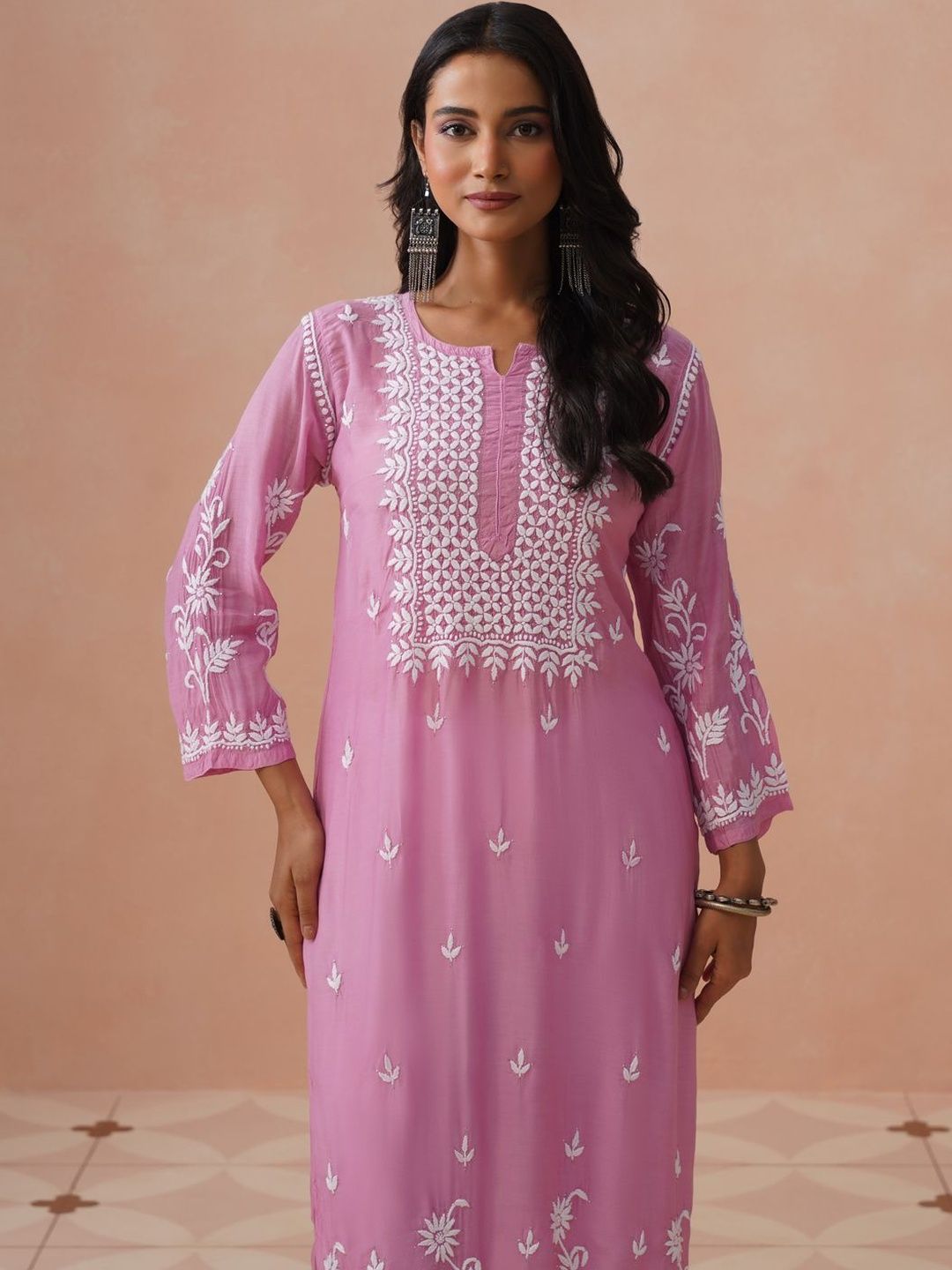 Kurta Sulam Benang Sulam Wanita Rumah Chikankari