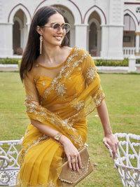Tikhi Imli Embellished Embroidered Net Saree