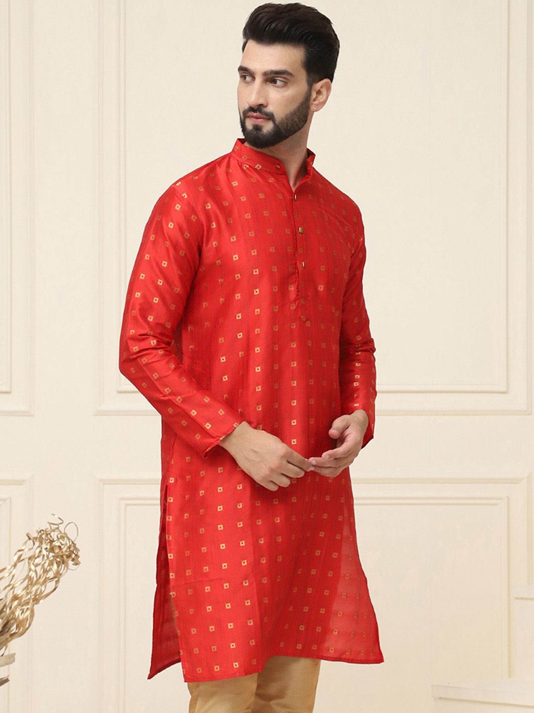SOJANYA Geometric Printed Band Collar Straight Kurta